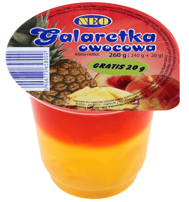 NEO Galaretka z kawalkami owocow. 26,88 zl/kg